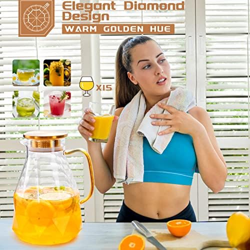 Glass Pitcher, 2.2 Liter Water Pitcher With Lid