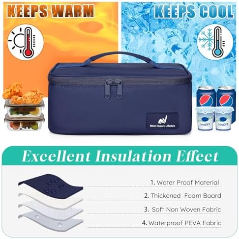 NOL Insulated Lunch Bag for Adults – Compact Cooler Lunch Box with Food-Grade Lining, Waterproof Lunch Bag for Work, Travel | Portable Thermal Meal Tote with Handle,Navy blue