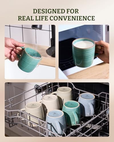 famiware Coffee Mugs Set of 6, Meteor 13 oz Ceramic Mug Cup Set with Handle