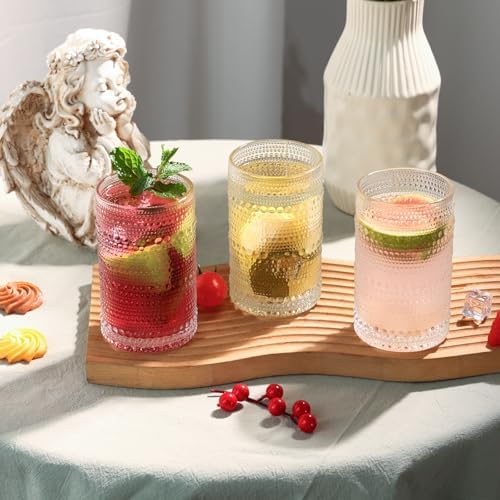 Moretoes Large 15oz Hobnail Drinking Glasses Set of 6