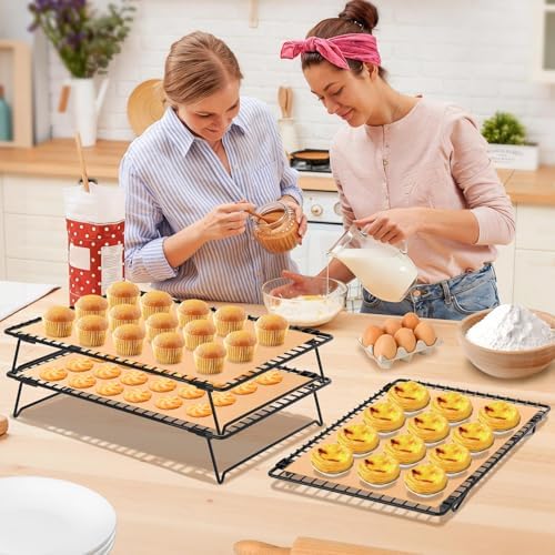 3-Tier Baking Cooling Rack with Legs, 13"x 9" w/50 Parchment Paper