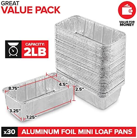 Aluminum Pans Bread Loaf Pans (30 Pack) 8x4 Aluminum Loaf Pan - 2 Lb Bread Tins, Standard Size, Compatible with Roadpro 12 Volt Portable Stove - Perfect for Baking Cakes, Bread, Meatloaf, Lasagna