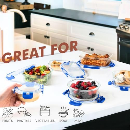 Razab 30 PC Glass Food Storage Containers with Lids - Reusable Glass Meal Prep Containers for Lunch and Leftovers - Airtight & Leakproof Snap Locking Lids - Oven, Freezer, Microwave, Dishwasher Safe