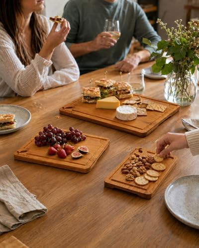 Cutting Boards for Kitchen,Set of 3 Deep Carbonized Bamboo Cutting Board Set with Holder,Butcher Block Style Chopping Boards for Serving, Charcuterie, Meat, Fruit and Meal Prep