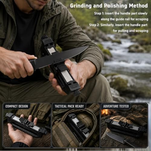 Knife Sharpeners for Kitchen Knives -portable knife sharpener with Adjustable Angle Guide, Coarse/Fine Stone-Portable Wicked Edge Knife Sharpener, Chef, Pocket & Hunting Blades