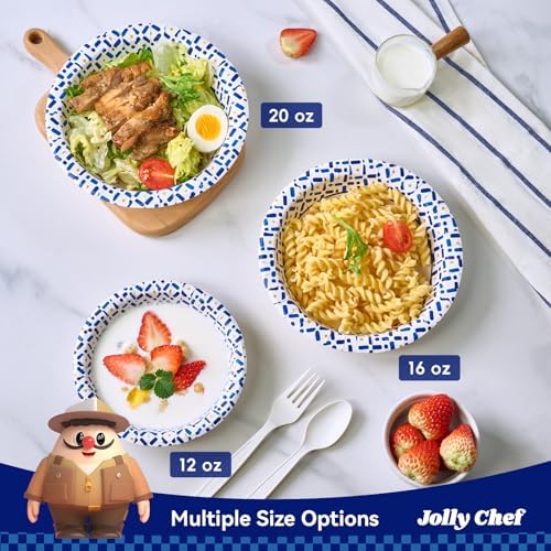 JOLLY CHEF 16 oz Paper Bowls, 200 Count Small Disposable Bowls for Soup