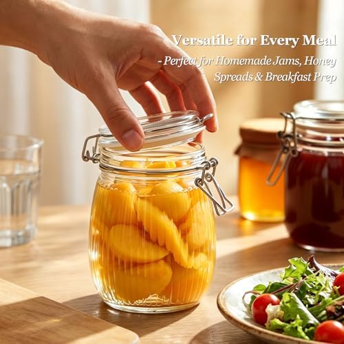 ComSaf Ribbed Glass Mason Jars with Airtight Lids 25 oz 6 Pack Coffee