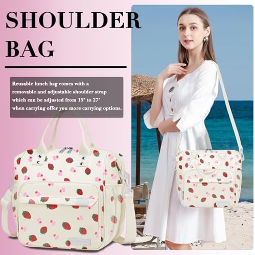 TuErCao Strawberry Cake Lunch Box for Women, Adult Insulated Lunch Bag for Work for Teacher Nurse Mom, Ladies Lunch Tote Bag, Loncheras para Mujer de Trabajo