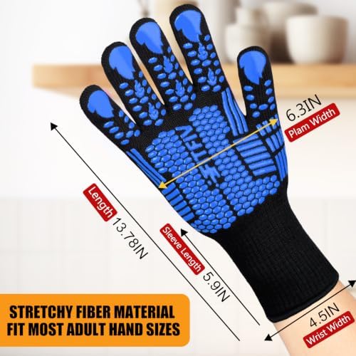 BBQ Gloves, 1472°F Heat Resistant with Silicone Grip Oven Mitts