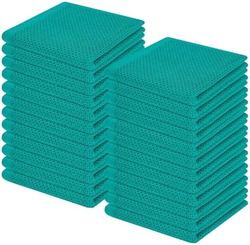 Homaxy 100% Cotton Waffle Weave Kitchen Dish Cloths 24-Pack, Teal