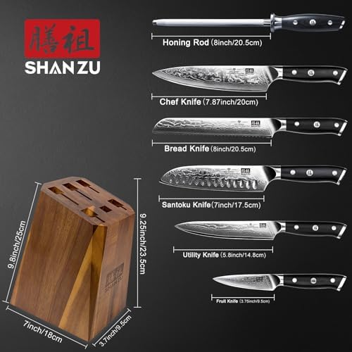 SHAN ZU Damascus Kitchen Knife Set, 7 Pcs Professional Knife Sets for Chefs