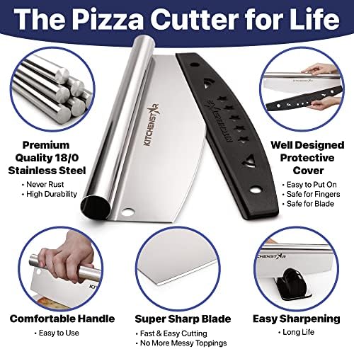 12-Inch Pizza Cutter Rocker Blade, 304 Stainless Steel Slicer Knife, Silver