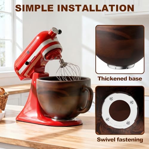 COFUN Premium Wood Mixing Bowl for KitchenAid 4.5-5 Qt Stand Mixers