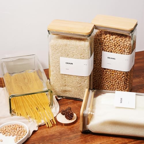 APT 1101 Glass Storage Jars with Bamboo Lid, glass canisters with airtight lids, Clear jars with lids for Spice, Cookie, Candy, Tea, Coffee Bean and Rice (White, 67 oz, Set of 3)