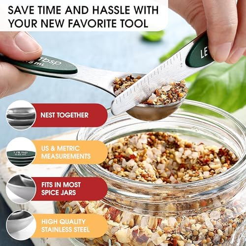 Spring Chef Stainless Steel Magnetic Measuring Spoons Set of 8, Pine Green
