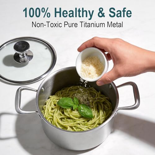 Titanium Soup Pot 6 Quart with Lid, Tri-Ply Induction Stock Pot