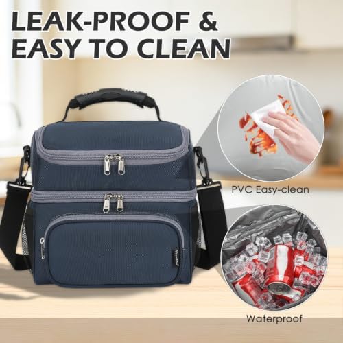 FlowFly Double Layer Cooler Insulated Lunch Bag Adult Lunch Box Large Tote Bag for Men, Women, With Adjustable Strap,Front Pocket and Dual Large Mesh Side Pockets