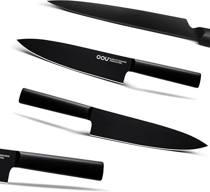 OOU Knife Set with Block and Sharpener, 6 Pcs High Carbon German Steel Kitchen Knife Block Set, Dishwasher Safe Knife Set for Small Kitchen, Space-Saving, Anti-Rust