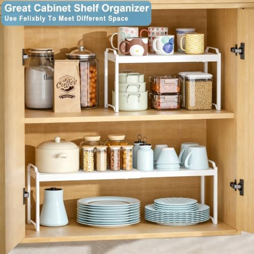 Expandable Cabinet Shelf Organizer, Metal Kitchen Countertop Storage Shelf