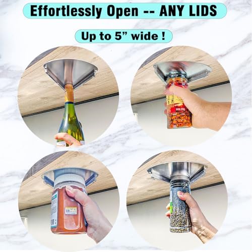 GOLDTREE Latest Stainless Steel Jar Openers for Seniors, Under Cabinet Jar Opener Tool for Weak Hands, Under Counter Jar Lid Cap Opener, Easy Grip