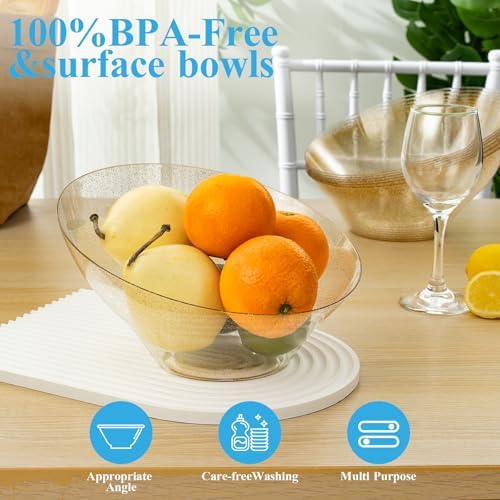 BESTVIP 54 Oz Clear with Gold Glitter Plastic Angled Serving Bowls, 12 Pack