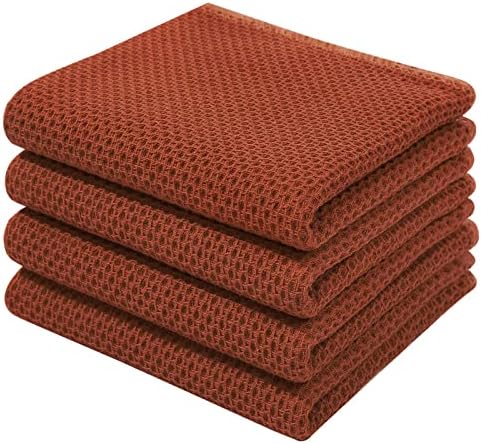 Homaxy 100% Cotton Waffle Weave Kitchen Dish Towels 4-Pack, Rust