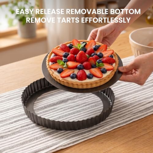 LISI 9 Inch Tart Pans with Removable Bottom, Nonstick Carbon Steel