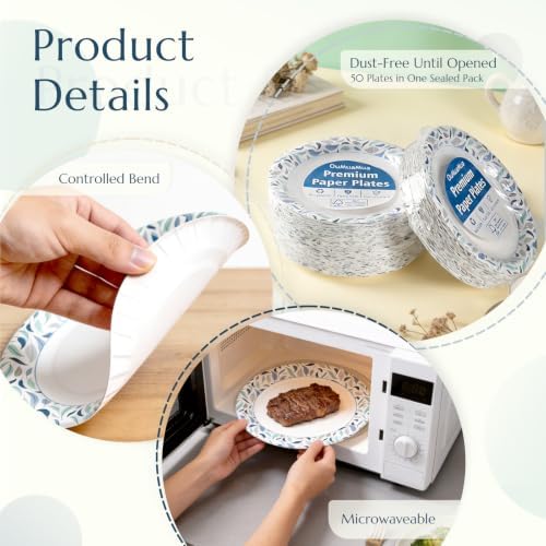 OuMuaMua 8.5 Inch Paper Plates, 500 Count Disposable Paper Plates