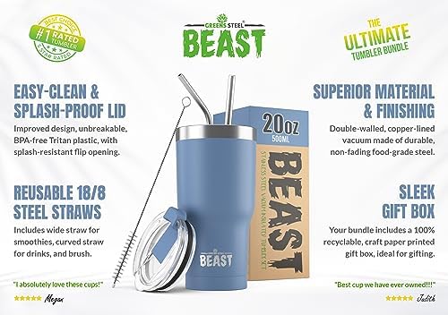 Beast 20 oz Tumbler Stainless Steel Vacuum Insulated Coffee Ice Cup Double Wall Travel Flask (Stormy Sky Blue)