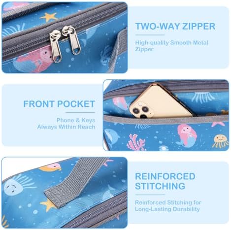 FlowFly Kids Lunch box Insulated Soft Bag Mini Cooler Back to School Thermal Meal Tote Kit for Girls, Boys, Mermaid