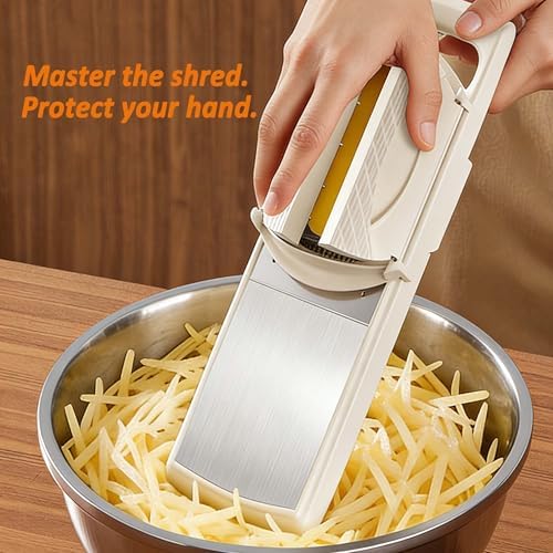 Mandoline Food Slicer for Kitchen, Potato, Tomato, Carrot, Onion, Vegetable and Fruit Cutter, with 4 Stainless Steel Blades and 1 Safety Guard, BPA-Free Plastic Body