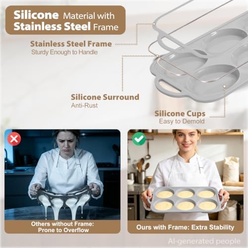 4 Inch Jumbo Silicone Muffin Top Pan with Frame Non Stick Egg Mold Baking