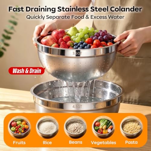 HOMETALL Stainless Steel Mixing Bowls with Lids Set & Colander(6PCS)
