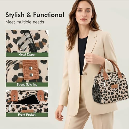 HOMESPON Insulated Lunch Bag for Women Men, Cooler Tote Box, Beige Leopard