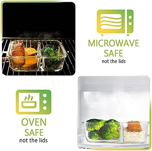 M MCIRCO 5 Pack,36 oz, 2 Compartments Glass Meal Prep Containers with Lids