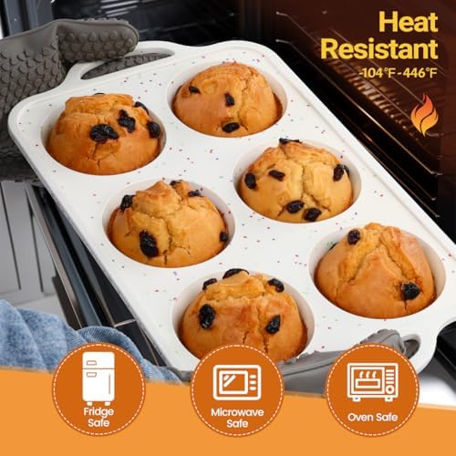 FUNBAKY Jumbo Silicone Muffin Pan with Metal Frame, 3.5 Inch Large Muffin Pans 6 Cups 2 Pack Confetti