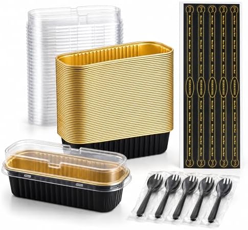 50 Pack Black Gold 6.8oz Mini Cake Pans with Lids