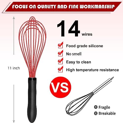 TEEVEA Silicone Whisk 11 Inch, Non-Slip Handle Heat Resistant Non-Scratch