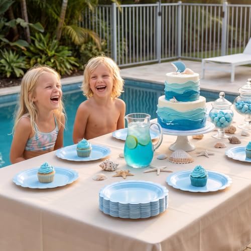 NatNarr 30 Pk Light Blue Plates 9" Disposable Scalloped Blue Paper Plates