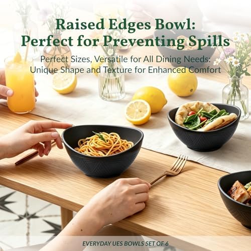 Homienly Wheat Straw Serving Bowls Unbreakable Oval Bowls Set of 6 Soup Bowls Microwave Safe Cereal Bowls for Kitchen, Camping, Party Dishwasher Safe Plastic Bowls for Dinner, Soup (26 OZ Black)
