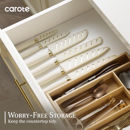 CAROTE Kitchen Knife Set, 6 Gold Knives with 6 Blade Guards, 12-Piece