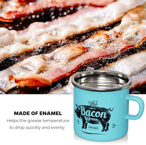 Bacon Grease Container with Strainer-15OZ Enamel Saver, Dishwasher Safe
