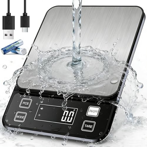 Waterproof Kitchen Scale, 5kg/11lb Food Scale Precisely Measures Grams and Ounces for Baking and Cooking, Stainless Stee Digital Scale with Backlight for Food