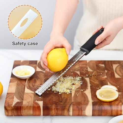 Kaishun Stainless Steel Zester Grater for Lemon, Lime & Cheese, Black