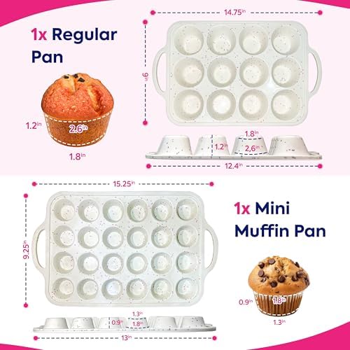 RICCLE 2 Pack Silicone Muffin Pan with Metal Frame, Cupcake Pans