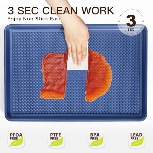 HONGBAKE Baking Sheet Pan Set, Cookie Sheets for Oven, Nonstick Half/Quarter/Jelly Roll Pans with Diamond Texture Pattern, Heavy Duty Cookie Tray, Dark Blue