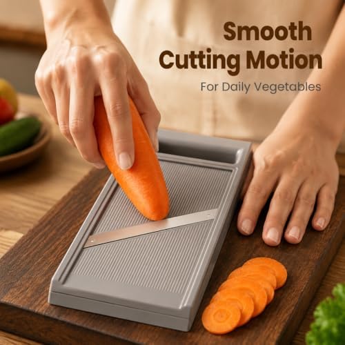 Handheld Potato Slicer & French Fry Cutter, Stainless Steel Manual Vegetable Slicer for Homemade Fries, Carrot, Zucchini, Easy-Grip Slicer, 4.25x10.8 Inch Kitchen Gadget(Grey)