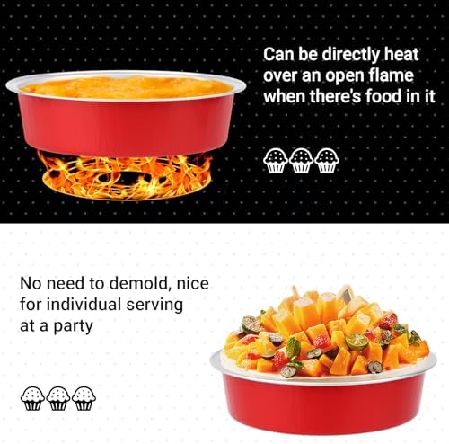 Beasea Disposable Baking Cups, 200 Pack 7.3oz 215ml Aluminum Ramekins Foil Baking Cups 4" Ramekin Cup No Lids Cupcake Aluminum Mini Baking Cups for Party - Bright Red