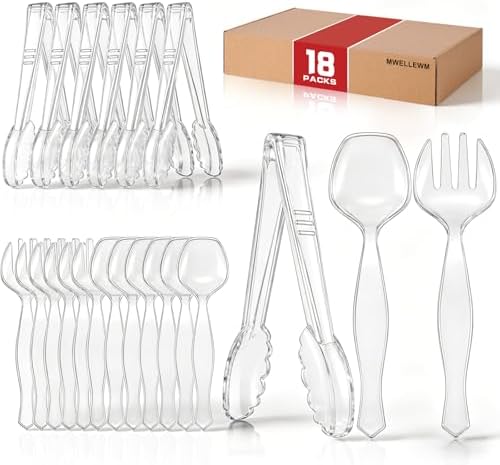 Mwellewm Plastic Serving Utensils Set Disposable Tongs Spoons for Buffet