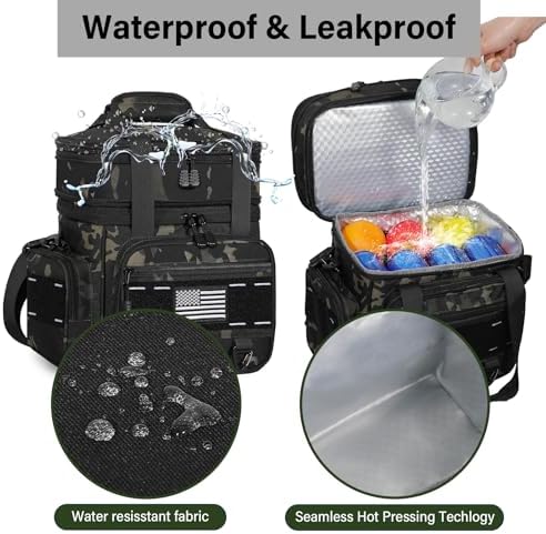 TENKIST Tactical Lunch Box Men Double Deck Cooler Bag 15L Black Camo